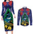 New Zealand Christmas In July Couples Matching Long Sleeve Bodycon Dress and Long Sleeve Button Shirt Kowhai Tui Bird With Pohutukawa - Blue