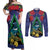 New Zealand Christmas In July Couples Matching Off Shoulder Maxi Dress and Long Sleeve Button Shirt Kowhai Tui Bird With Pohutukawa - Blue