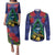 New Zealand Christmas In July Couples Matching Puletasi and Long Sleeve Button Shirt Kowhai Tui Bird With Pohutukawa - Blue