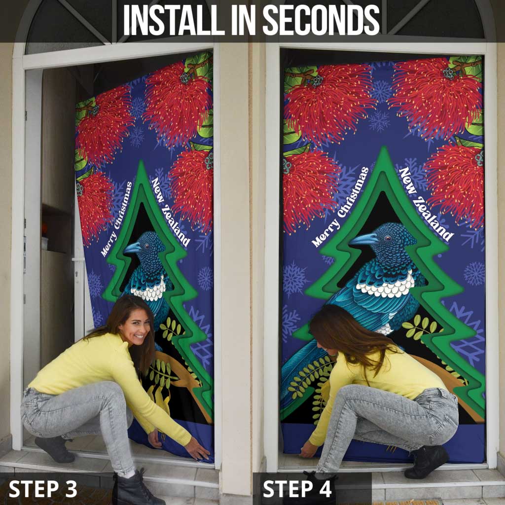 New Zealand Christmas In July Door Cover Kowhai Tui Bird With Pohutukawa - Blue - Polynesian Pride