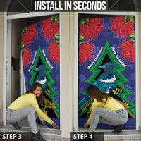 New Zealand Christmas In July Door Cover Kowhai Tui Bird With Pohutukawa - Blue - Polynesian Pride