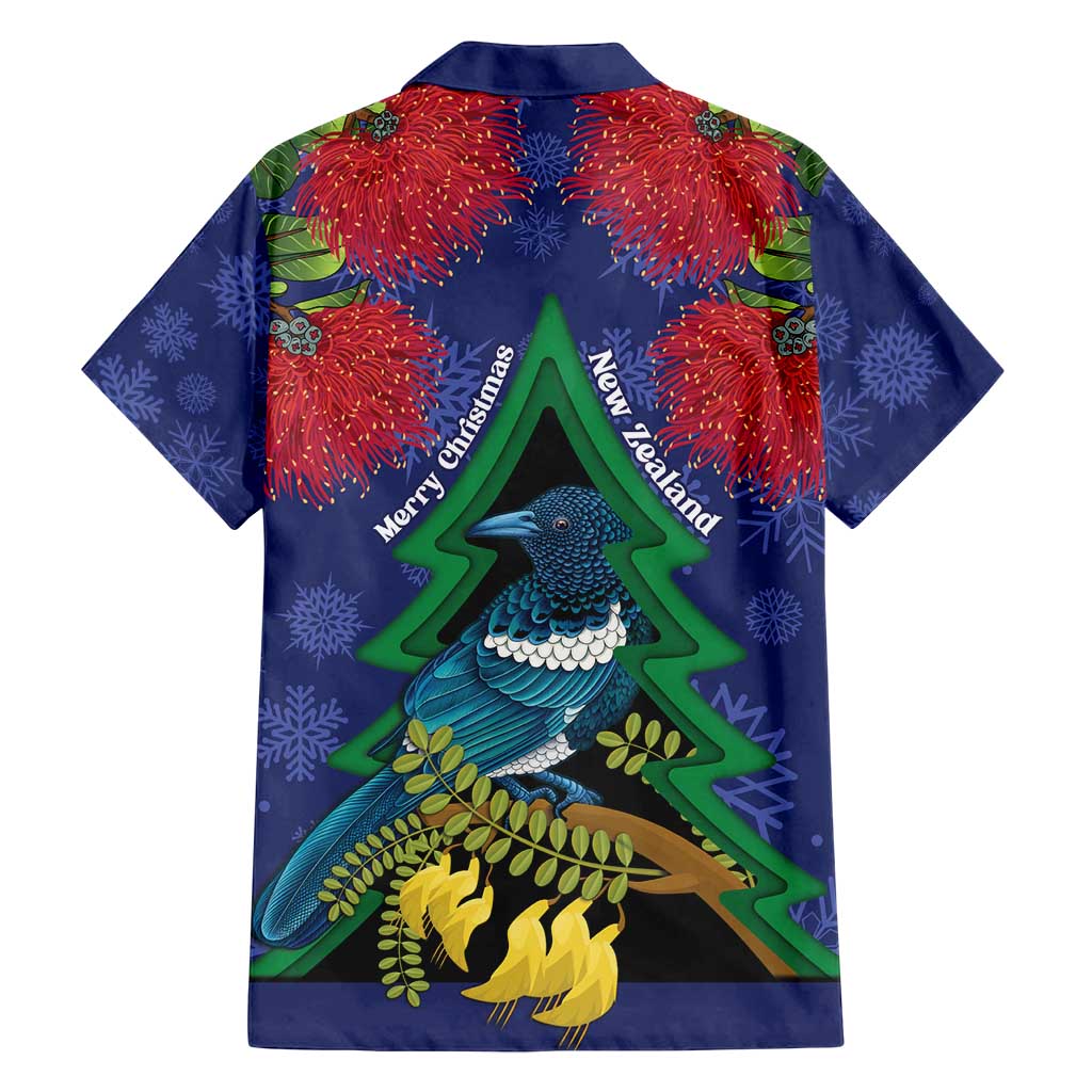 New Zealand Christmas In July Family Matching Long Sleeve Bodycon Dress and Hawaiian Shirt Kowhai Tui Bird With Pohutukawa - Blue