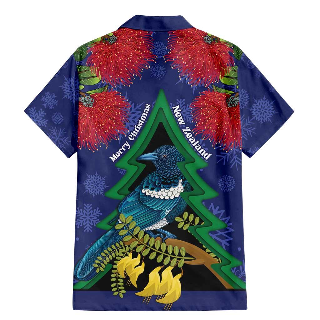 New Zealand Christmas In July Family Matching Mermaid Dress and Hawaiian Shirt Kowhai Tui Bird With Pohutukawa - Blue