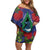 New Zealand Christmas In July Family Matching Off Shoulder Short Dress and Hawaiian Shirt Kowhai Tui Bird With Pohutukawa - Blue