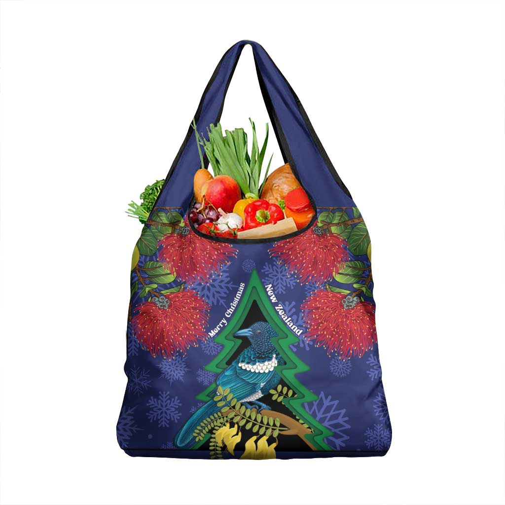 New Zealand Christmas In July Grocery Bag Kowhai Tui Bird With Pohutukawa - Blue