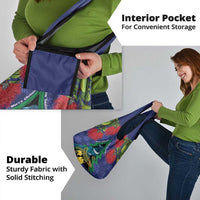 New Zealand Christmas In July Grocery Bag Kowhai Tui Bird With Pohutukawa - Blue