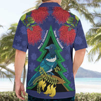 New Zealand Christmas In July Hawaiian Shirt Kowhai Tui Bird With Pohutukawa - Blue