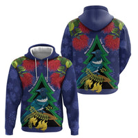 New Zealand Christmas In July Hoodie Kowhai Tui Bird With Pohutukawa - Blue