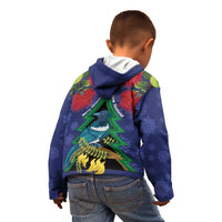 New Zealand Christmas In July Kid Hoodie Kowhai Tui Bird With Pohutukawa - Blue