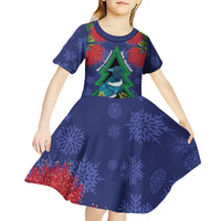 New Zealand Christmas In July Kid Short Sleeve Dress Kowhai Tui Bird With Pohutukawa - Blue