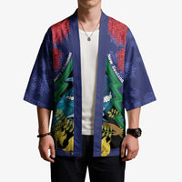 New Zealand Christmas In July Kimono Kowhai Tui Bird With Pohutukawa - Blue - Polynesian Pride