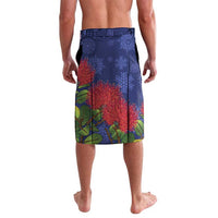 New Zealand Christmas In July Lavalava Kowhai Tui Bird With Pohutukawa - Blue