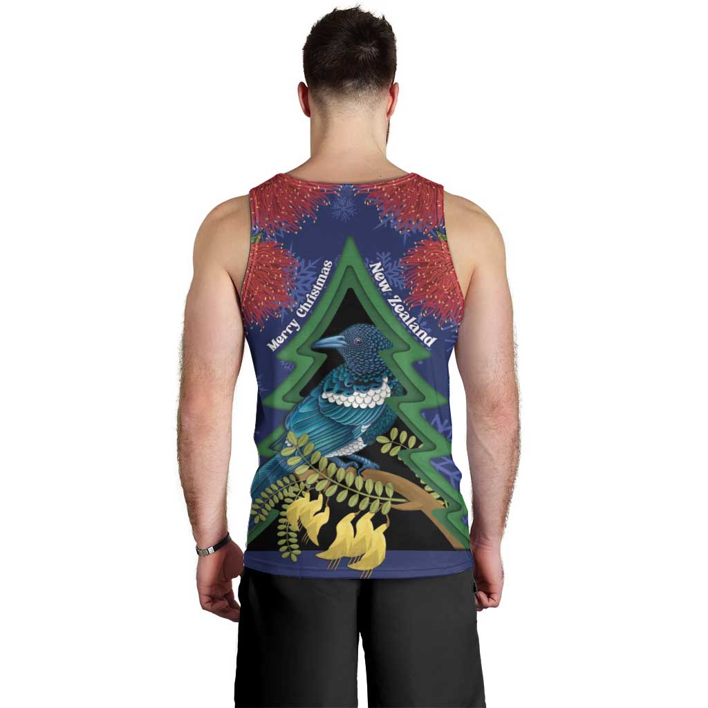 New Zealand Christmas In July Men Tank Top Kowhai Tui Bird With Pohutukawa - Blue