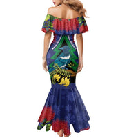 New Zealand Christmas In July Mermaid Dress Kowhai Tui Bird With Pohutukawa - Blue