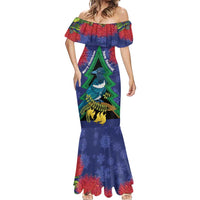 New Zealand Christmas In July Mermaid Dress Kowhai Tui Bird With Pohutukawa - Blue