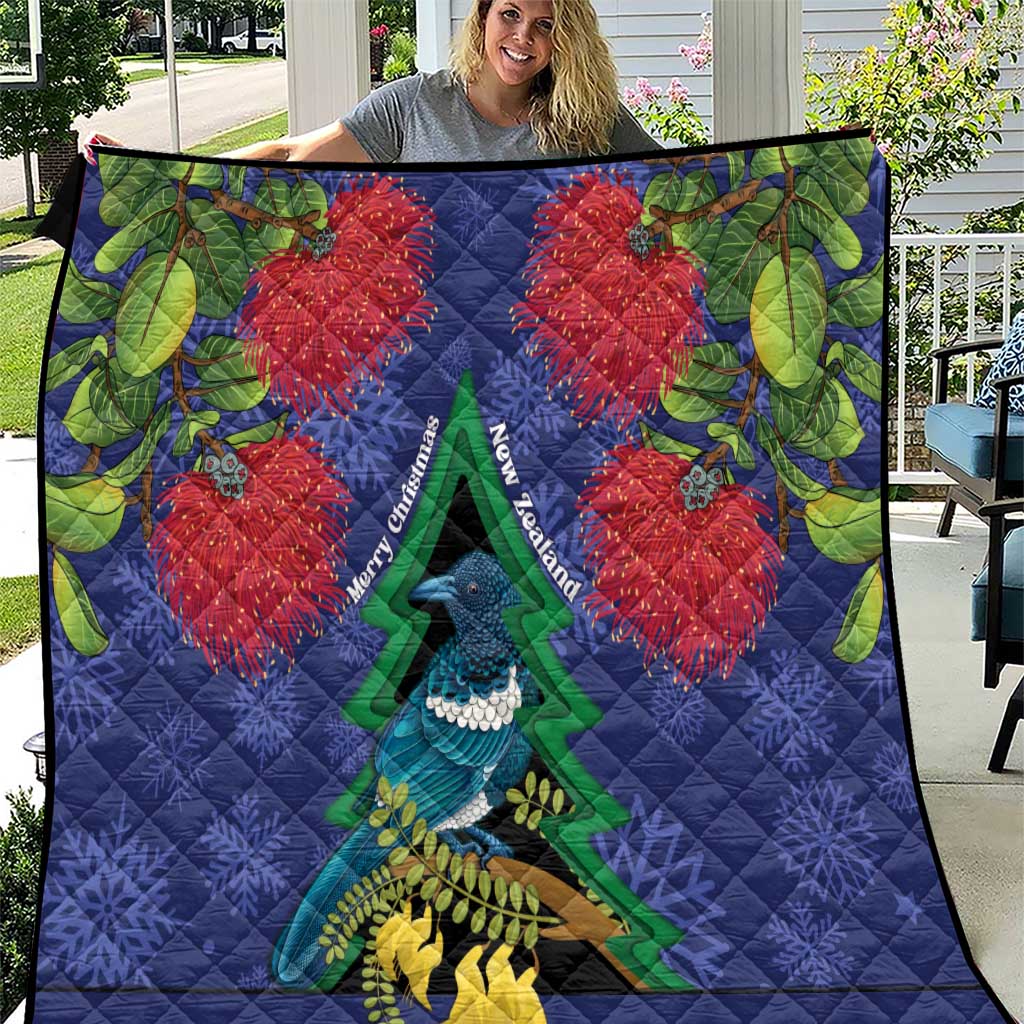 New Zealand Christmas In July Quilt Kowhai Tui Bird With Pohutukawa - Blue