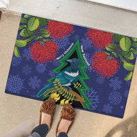 New Zealand Christmas In July Rubber Doormat Kowhai Tui Bird With Pohutukawa - Blue