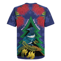 New Zealand Christmas In July Rugby Jersey Kowhai Tui Bird With Pohutukawa - Blue