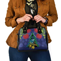 New Zealand Christmas In July Shoulder Handbag Kowhai Tui Bird With Pohutukawa - Blue