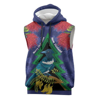 New Zealand Christmas In July Sleeveless Hoodie Kowhai Tui Bird With Pohutukawa - Blue - Polynesian Pride