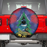 New Zealand Christmas In July Spare Tire Cover Kowhai Tui Bird With Pohutukawa - Blue
