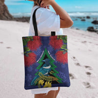 New Zealand Christmas In July Tote Bag Kowhai Tui Bird With Pohutukawa - Blue - Polynesian Pride