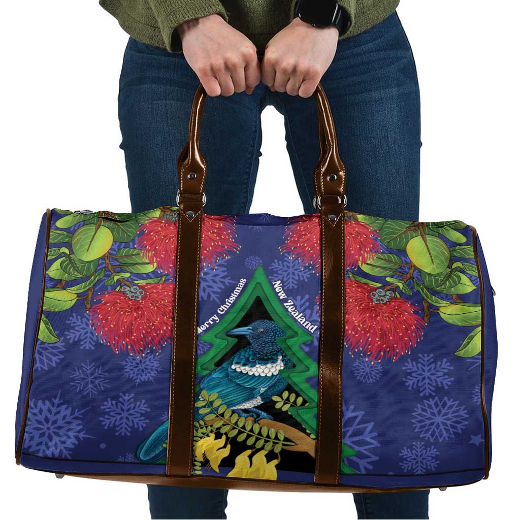 New Zealand Christmas In July Travel Bag Kowhai Tui Bird With Pohutukawa - Blue - Polynesian Pride