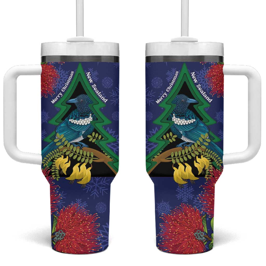 New Zealand Christmas In July Tumbler With Handle Kowhai Tui Bird With Pohutukawa - Blue