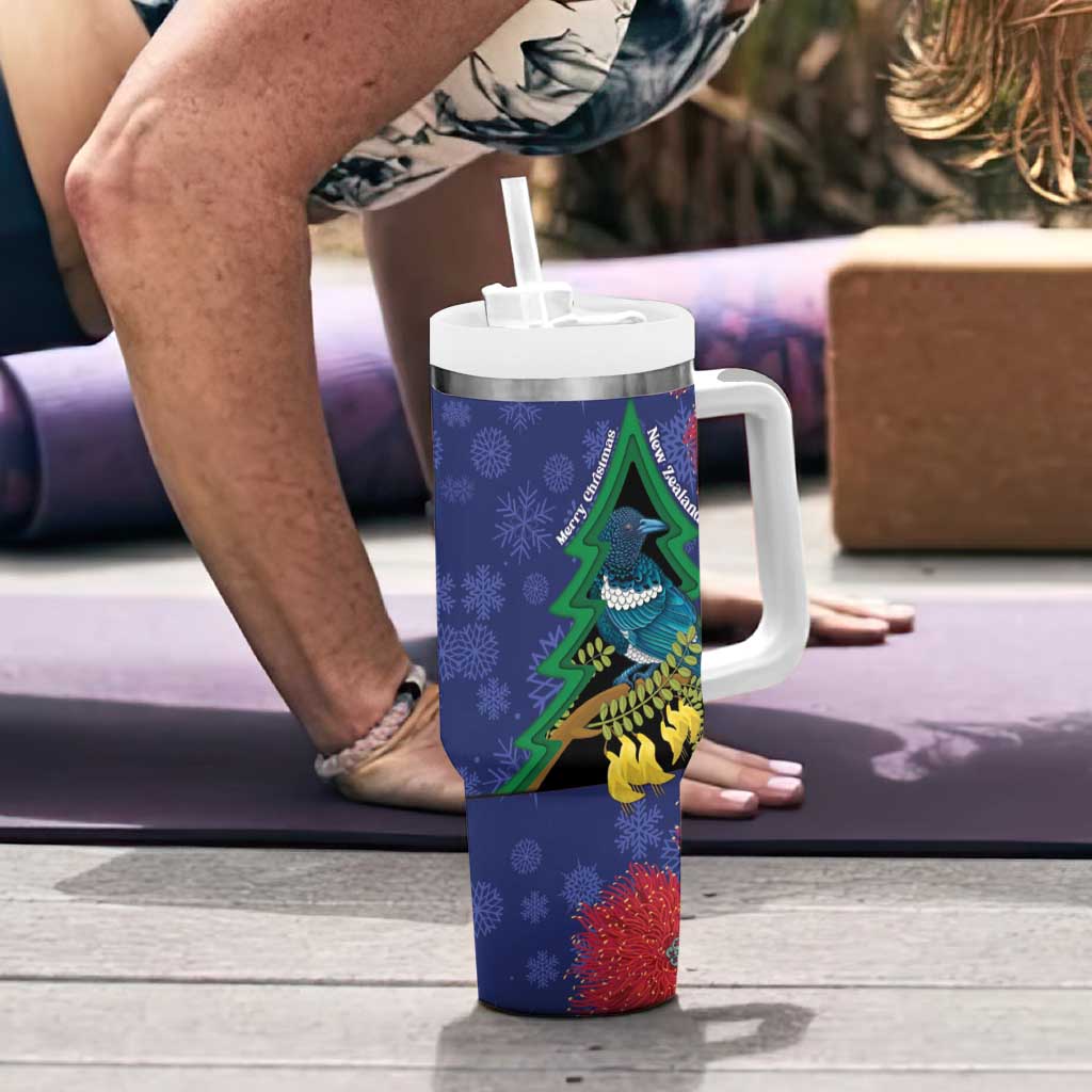 New Zealand Christmas In July Tumbler With Handle Kowhai Tui Bird With Pohutukawa - Blue