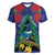New Zealand Christmas In July Women V-Neck T-Shirt Kowhai Tui Bird With Pohutukawa - Blue
