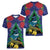 New Zealand Christmas In July Women V-Neck T-Shirt Kowhai Tui Bird With Pohutukawa - Blue