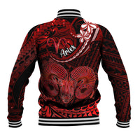 Polynesian Pride Aries Zodiac Baseball Jacket Astrological Sign Tribal Plumeria Red Galaxy LT14 - Polynesian Pride