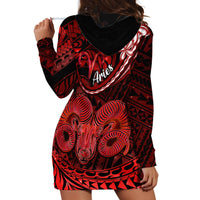 Polynesian Pride Aries Zodiac Hoodie Dress Astrological Sign Tribal Plumeria Red Galaxy LT14 - Polynesian Pride
