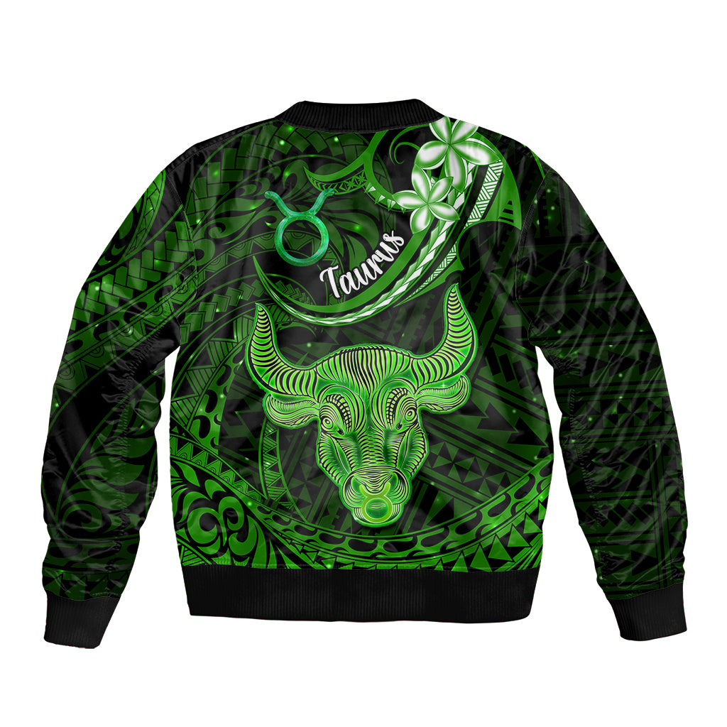 Polynesian Pride Taurus Zodiac Bomber Jacket Astrological Sign Tribal Plumeria Green Galaxy LT14 - Polynesian Pride