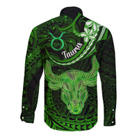 Polynesian Pride Taurus Zodiac Long Sleeve Button Shirt Astrological Sign Tribal Plumeria Green Galaxy LT14 - Polynesian Pride