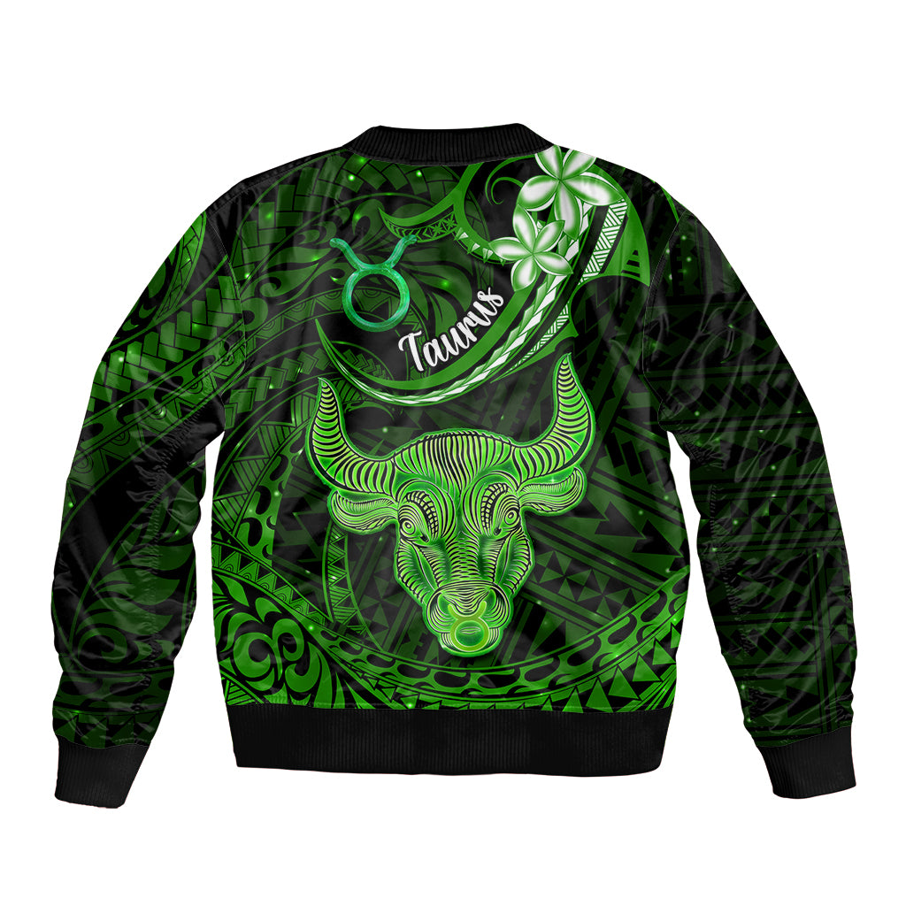 Polynesian Pride Taurus Zodiac Sleeve Zip Bomber Jacket Astrological Sign Tribal Plumeria Green Galaxy LT14 - Polynesian Pride