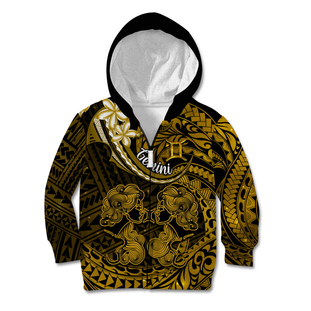 Polynesian Pride Gemini Zodiac Kid Hoodie Astrological Sign Tribal Plumeria Gold Galaxy LT14 Zip Hoodie Gold - Polynesian Pride