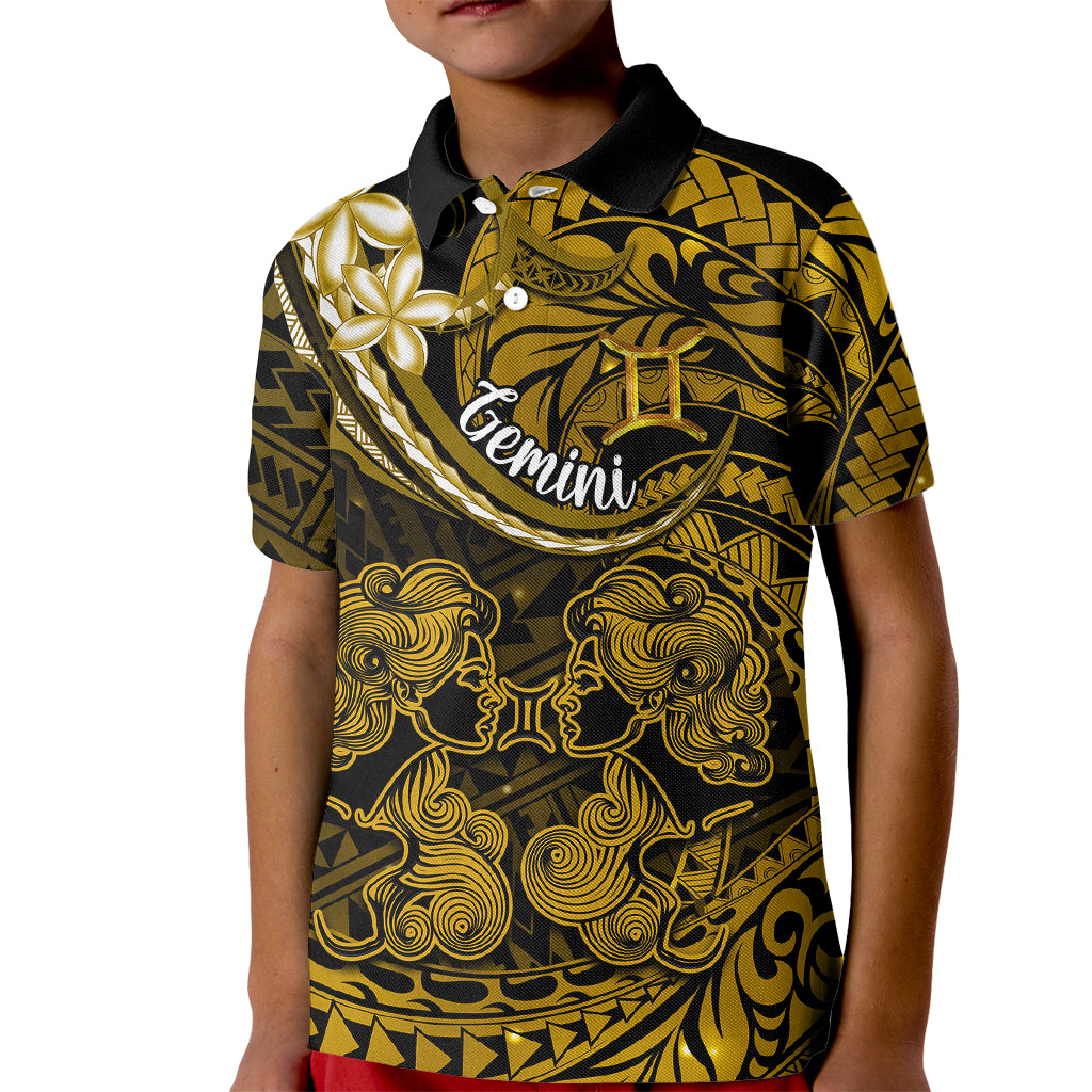 Polynesian Pride Gemini Zodiac Kid Polo Shirt Astrological Sign Tribal Plumeria Gold Galaxy LT14 Kid Gold - Polynesian Pride