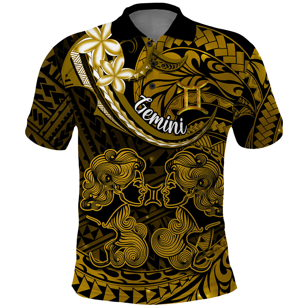 Polynesian Pride Gemini Zodiac Polo Shirt Astrological Sign Tribal Plumeria Gold Galaxy LT14 Gold - Polynesian Pride