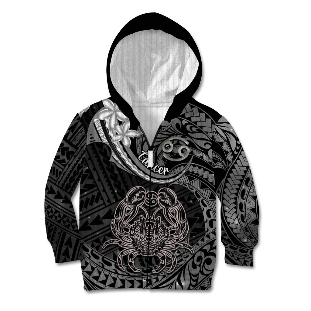 Polynesian Pride Cancer Zodiac Kid Hoodie Astrological Sign Tribal Plumeria Grey Galaxy LT14 Zip Hoodie Grey - Polynesian Pride