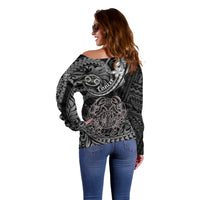 Polynesian Pride Cancer Zodiac Off Shoulder Sweater Astrological Sign Tribal Plumeria Grey Galaxy LT14 - Polynesian Pride