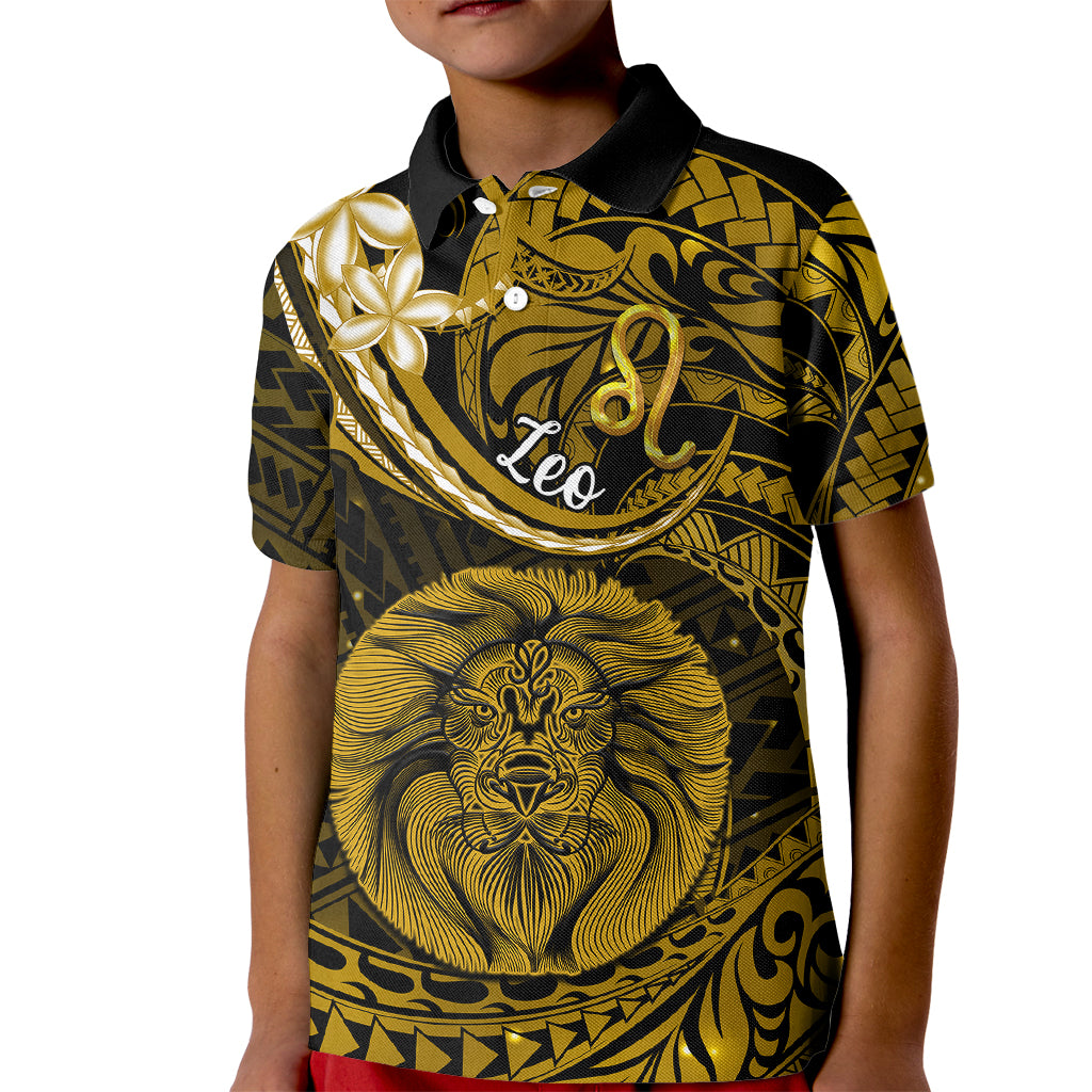 Polynesian Pride Leo Zodiac Kid Polo Shirt Astrological Sign Tribal Plumeria Gold Galaxy LT14 Kid Gold - Polynesian Pride