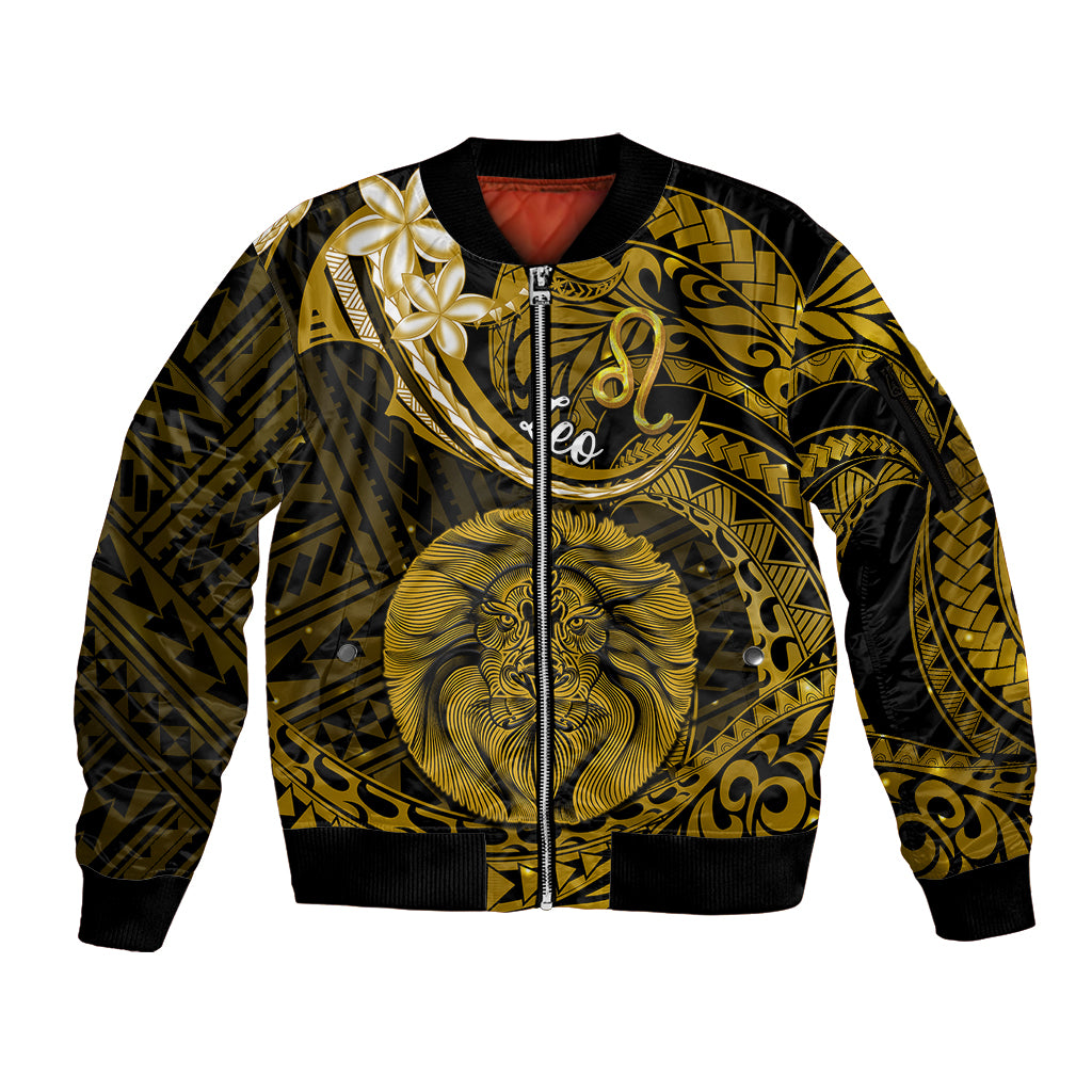 Polynesian Pride Leo Zodiac Sleeve Zip Bomber Jacket Astrological Sign Tribal Plumeria Gold Galaxy LT14 Unisex Gold - Polynesian Pride