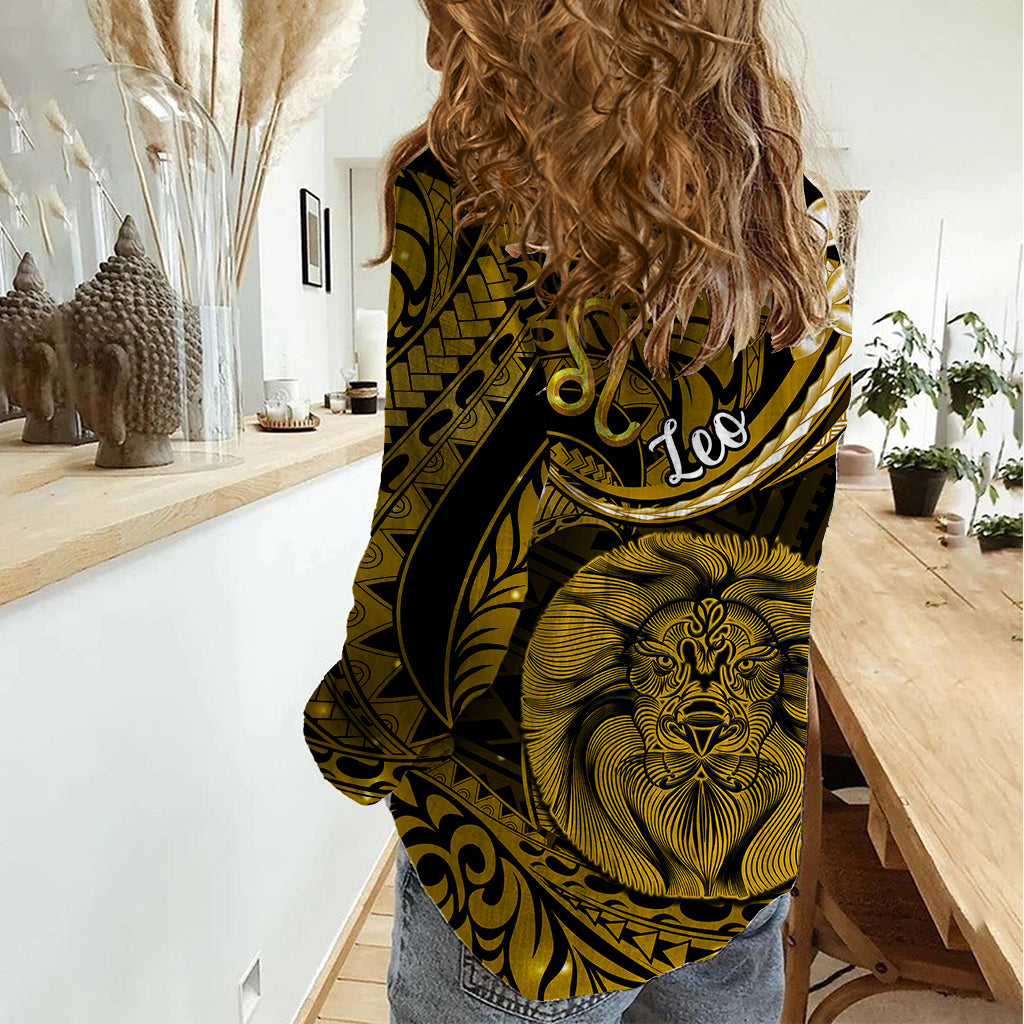 Polynesian Pride Leo Zodiac Women Casual Shirt Astrological Sign Tribal Plumeria Gold Galaxy LT14 - Polynesian Pride