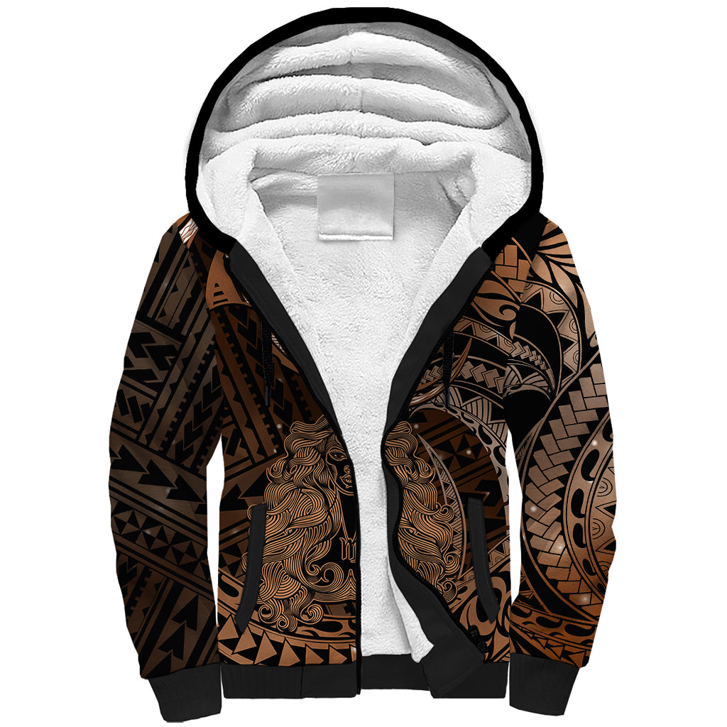Polynesian Pride Virgo Zodiac Sherpa Hoodie Astrological Sign Tribal Plumeria Brown Galaxy LT14 Unisex Brown - Polynesian Pride