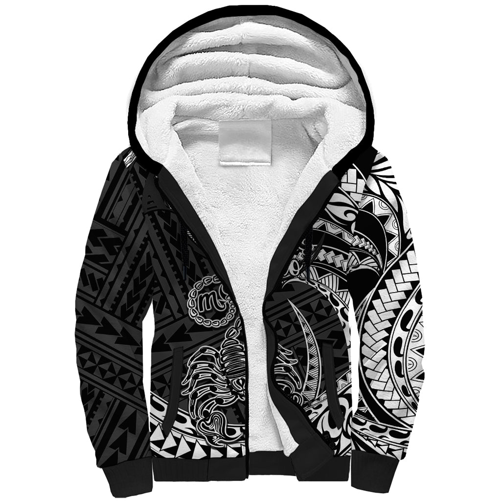 Polynesian Pride Scorpio Zodiac Sherpa Hoodie Astrological Sign Tribal Plumeria Black LT14 Unisex Black - Polynesian Pride