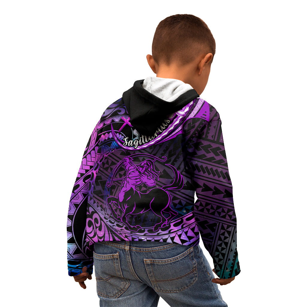 Polynesian Pride Sagittarius Zodiac Kid Hoodie Astrological Sign Tribal Plumeria Purple Galaxy LT14 - Polynesian Pride