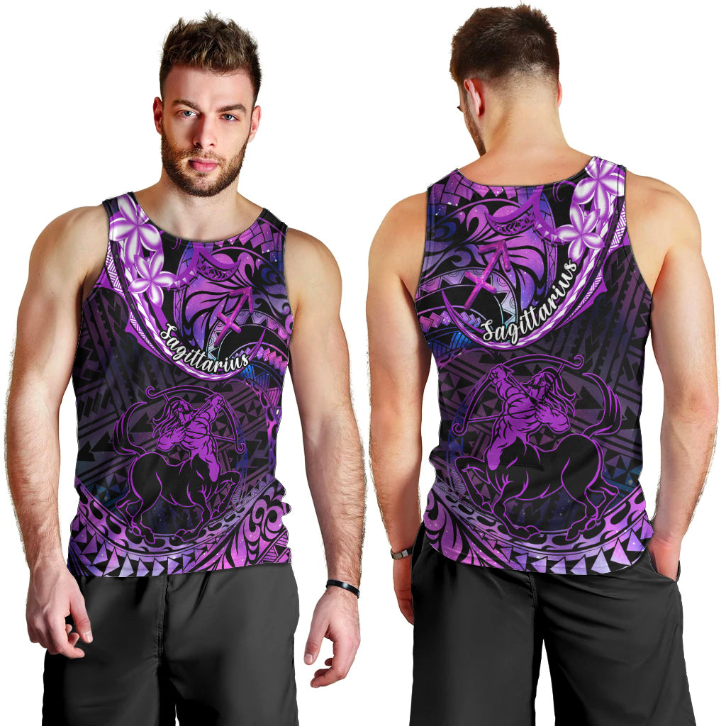 Polynesian Pride Sagittarius Zodiac Men Tank Top Astrological Sign Tribal Plumeria Purple Galaxy LT14 - Polynesian Pride