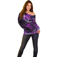 Polynesian Pride Sagittarius Zodiac Off Shoulder Sweater Astrological Sign Tribal Plumeria Purple Galaxy LT14 - Polynesian Pride