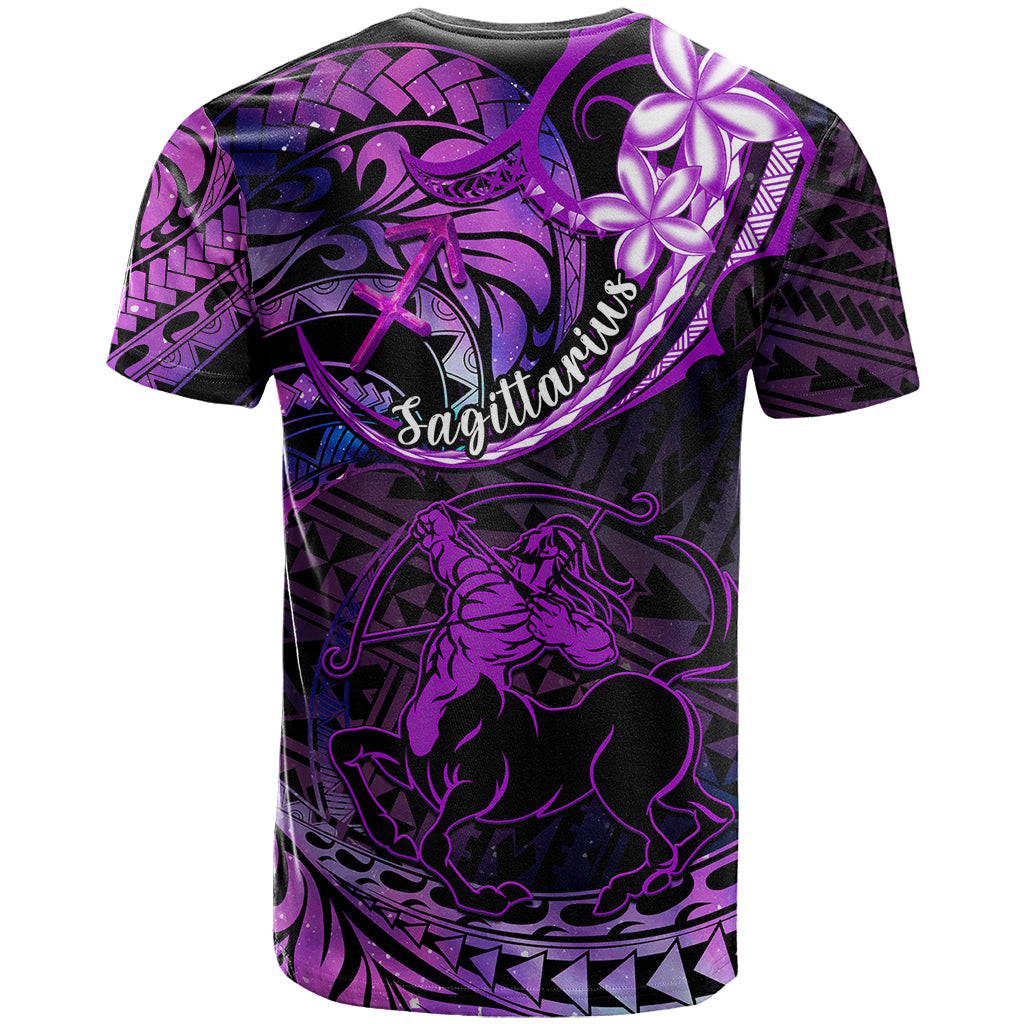 Polynesian Pride Sagittarius Zodiac T Shirt Astrological Sign Tribal Plumeria Purple Galaxy LT14 - Polynesian Pride